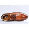 Stiefel Männer Brogue Mann Oxford Winter Echtes Leder Große Größe schuhe Männlichen kleid Business lace-up männer stiefeletten YQ231025