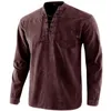 Camisetas para Hombre Camisas Retro con Cordones Delanteros para Hombres Top de Manga Larga con Bolsillo en el Pecho Tops con Cuello Alto de Estilo Medieval Disfraz de Cosplay Medieval Masculino