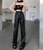 Women's Pants Pantalones Mujer Cargo Y2k Baggy Wide Le Korean Style Trousers Women High Waisted Straight Black Leather PU