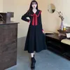 Casual Dresses Women Plus Size Year 2023 Christmas Sweet Party Dress Long Sleeve Navy Collar Sanding Vintage Midi Outwear Clothing