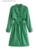 Kvinnorjackor Pu Faux Leather Trench Kvinnor Bälte Löst dubbelbröst Kontor Damer Svart Långa rockar 2022 Elegant Casual Women Overrock T231024