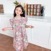 Meisjesjurken Babymeisjesjurk Kleine vliegende mouwen Handgeschilderde katoenen kleding met bloemenprint