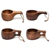 Muggar Finland Kuksa Portable Coffee Mug Acaciawood Handle Cowhide Rop Hook Juice Milk Cup Drinkware 231023