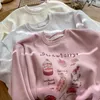 Women's Hoodies Korean Autumn Sweet Strawberry Letter Print Round Neck Casual Loose Pink Apricot Long-sleeved Sweater