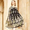 Casual Dresses Women's Silk Floral Printed Office Formal Plus Large Size Spring Summer Sexy Black Chiffon Golden Lace Flower