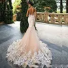 Flower Lace Romantic Sexy Mermaid Wedding Guest Dresses With Capped Sleeves Illusion Bodice Appliques Dress For Bride Women Bridal Gown