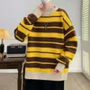 Mode ppshome Maillard Nischenstrickwaren Herren weit abgeschnittene Schulterärmel Rundhalsausschnitt gestreifte Strickwaren Jugend locker sitzender Freizeitpullover