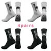 Skarpetki sportowe 4Pairslot Anti Slip Tapedesign Football Mid Calf Nonlip Soccer Sport Cycling Mens Sock EU3845 231023