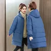 Women's Trench Coats Solid Long Winter Coat Women Parkas Clothes Thicke Warm Down Cotton Jacket Hooded Stylish Female Outerwear 8XL