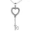 Ciondoli Collana con medaglione galleggiante con chiave a cuore piccola e grande in argento sterling 925 originale per le donne, regalo con perline, gioielli fai da te