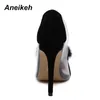 Dress Shoes Aneikeh Clear PVC Transparent Pumps Slip-On Thin Heel High Heels Point Toes Womens Party Shoes Nightclub Pumps Black Size 35-40 231024