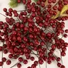 Decorative Flowers 1-12Branches With 5 Heads Artificial Berries Branch Bouquet Red Holly Berry Stamen Plant Christmas Party Home Decoration