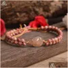 Charm armband naturliga stenhjärta charms pärlor yoga labradorite kvarts knuten flätad för kvinnor vänskap smycken 230215 drop del dhvgy