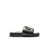 Designer women slipper Soft padded nappa leather luxury slides metal triangle men sandal Lug tread rubber sole thick platform shoe confort flat slide