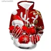 Autres jouets 3D Santa Claus Imprimer Sweats à capuche pour hommes Pull à capuche de Noël Mode Automne Hiver Hommes Vêtements Oversize Sweat-shirt à manches longues L231024