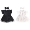 Robes de fille Pudcoco enfant en bas âge bébé filles deux pièces tenues robe de princesse imprimée à pois et bandeau pour les vêtements d'été de fête 9M-5T