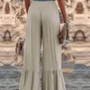 Calças femininas mulher cintura elástica cor sólida alta casual plissado solto calças largas perna chique simples esportes pantalones de mujer