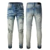 Högkvalitativa modemän jeans cool stil designer denim byxa nödbiten rippad cyklist svart blå jean smal fit motorcykel28-40