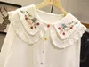 Women's Blouses Embroidered Doll Collar White Shirt Female Age-Reducing Sentie Sweet Small Fresh Large Lapel Wear Top