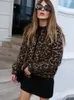 Kurtki damskie Autumn Leopard Print wełniany płaszcz polarowy ciepły długi rękaw o szyja żeńska płaszcza mody streetwear lady płaszcz 231023