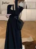 Robes décontractées Français automne noir taille mince en mousseline de soie femme basique simple couleur unie manches longues robe femme gris