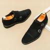 Kleidschuhe Flock-Loafer für Männer Doppelschnalle Monk Schwarz Braun Slip-On Square Toe Business mit