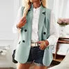 Kadın Suit Moda Kadın Blazers Vest 2023 Sonbahar Zarif Ofis Lady Double Bravatalı Kolsuz Katlar Yüksek Sokak Katı Kadın Blazer