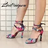 Tanzschuhe Ladingwu Salsa Frau Mädchen Einfacher Stil Moderne Blumen Denim Latin Dance Schuhe Weichen Boden Ballroom Dance Schuhe 231024