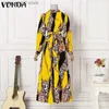 Plus size Dresses VONDA Women Loose Robes Longue Plus Size Casual O Neck Printed Long Maxi Dress Ladies Long Puff Sleeve Robes Bohemian Vestidos T231024