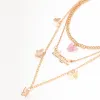 Klassiska kvinnliga halsband Set 3st/Set Letter Angel Pink Animal Clavicle Chain Gold Necklace Dance Party Jewelry