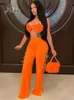 Kvinnors jumpsuits Rompers Jokaa Solid Color Bikini Tops och Hollow Out Bandage Flare Pants Two Piece Set Women Clothing Summer Sexy Club Outfits 231024