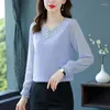 Women's Blouses Office Lady Lace Spliced Shirt Fashion Folds Spring Autumn Elegant V-Neck Female Clothing Long Sleeve Chic Pearl Button