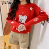 Maglioni da donna Jielur Inverno Nuovo Babbo Natale Maglione natalizio Sciolto spesso caldo Coppia maglioni lavorati a maglia Orso cartone animato Stampa Pullover carino DonnaL231024