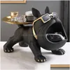 Objets décoratifs Figurines Ornement de chien Grande bouche Français Bldog Butler Boîte de rangement avec plateau Table nordique Décoration Résine Animal Dhvcl