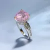 Кольца кластера 2023 925 Серебро 11 в форме сердца с розовым бриллиантом из высокоуглеродистого кольца Модное простое
