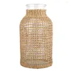 Vaser Flower Wicker Vase Glass Desktop Rattan Woven Basket Pot Seagrass Decorative