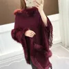 Women's Cape Poncho Cloak Autumn and Winter Faux päls krage Tassel Cape Shawl Women's Mid Length Pullover Knit Fashion Coat Pink 231023