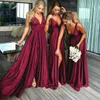 Dresses Bridesmaid Women Sister Group Dress Sexy Split V Neck Backless Sleeveless Formal Wedding Evening Party Gowns