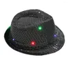 Czapki piłki miga światła LED kolorowa cekinowa czapka unisex fantazyjna sukienka taniec imprezowy kapelusz moda wiadra