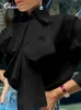 Camicette da donna Camicie Celmia Donna Papillon Collo Bianco 2023 Moda Manica lunga Chemise Casual Elegante Camicetta da festa Solid Blusas Top Femininas 231023