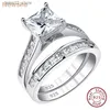 Wedding Rings Newshe 2 Pieces Classic Wedding Rings Set for Women 7*7mm Princess Cut AAAAA Zircon 925 Sterling Silver Engagement Ring Jewelry Q231024