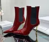 豪華な女性Moneta Calfskin High-Heeled Ankle Boots Designer Poinesed Patent Leather Ankle Bootsファッション