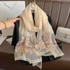 Scarves 2023 Silk Wool Women Scarf Embroidery Shawl Wraps Foulard Female Hijab Bandana Lady Flowers Beach Stoles