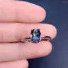 Cluster Rings Simple Designs Solitaire Oval Mystic Topaz Natural Gemstone Ring Engagement Anniversary Party Jewelry for Gift