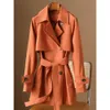 Trench Coats Femininos Moda Europeia e Americana Bonito Capaz Casaco Curto para Mulheres no Outono Nova High-end Khaki Jaqueta de Terno de Comprimento Médio