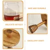 Dinnerware Sets Honey Glass Jar Clear Dispenser Container Lid Acacia Wood Cover Small Syrup Pot Dipper