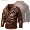 Men's Down Parkas 2023 Leather Jacket Men Winter Fleece Motorcycle Faux Leather Jacket Removable Fur Collar Windbreaker Ropa De Hombre Slim Coat Q231024