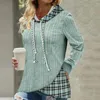 Women's Hoodies Cozy Hoodie Stylish Plaid Print Casual Loose Pullover With Drawstring Color Matching For Fall Spring Fashion
