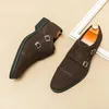 Kleidschuhe Flock-Loafer für Männer Doppelschnalle Monk Schwarz Braun Slip-On Square Toe Business mit