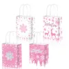 Gift Wrap BD168 12PCS Pink Snowflake Snow Winter Party Carrying Rope Kraft Paper Handheld Bag